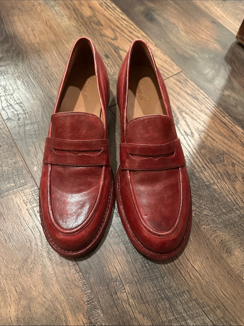 Women's Red Leather Penny Loafers - Classic Slip-On Flats